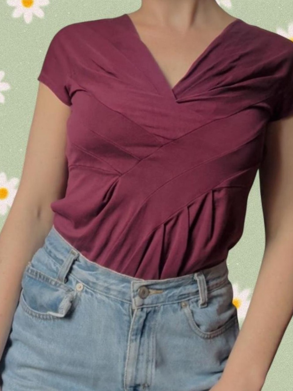 Silk Textured V-Neck Short Sleeve Top